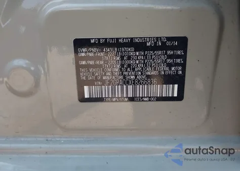 2014 Subaru Xv Crosstrek 2.0I Premium from USA, damaged, VIN JF2GPACCXE8266836